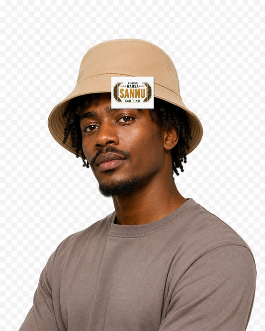 ubuntu-talks-hausa-hello-bucket-hat-d01 — Custom model mockup
