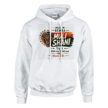 Ubuntu Talks Bemba Hello Hoodie — MULI SHANI (Design 1) — lifestyle model
