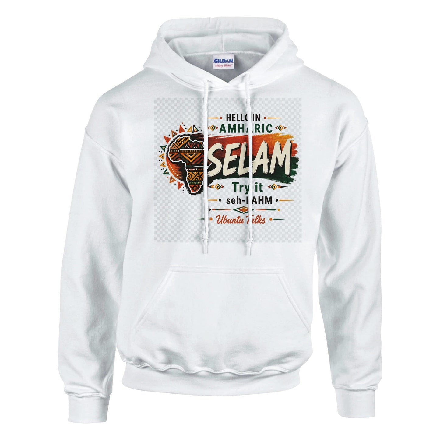 Ubuntu Talks Amharic Hello Hoodie — SELAM (Design 1) — lifestyle model