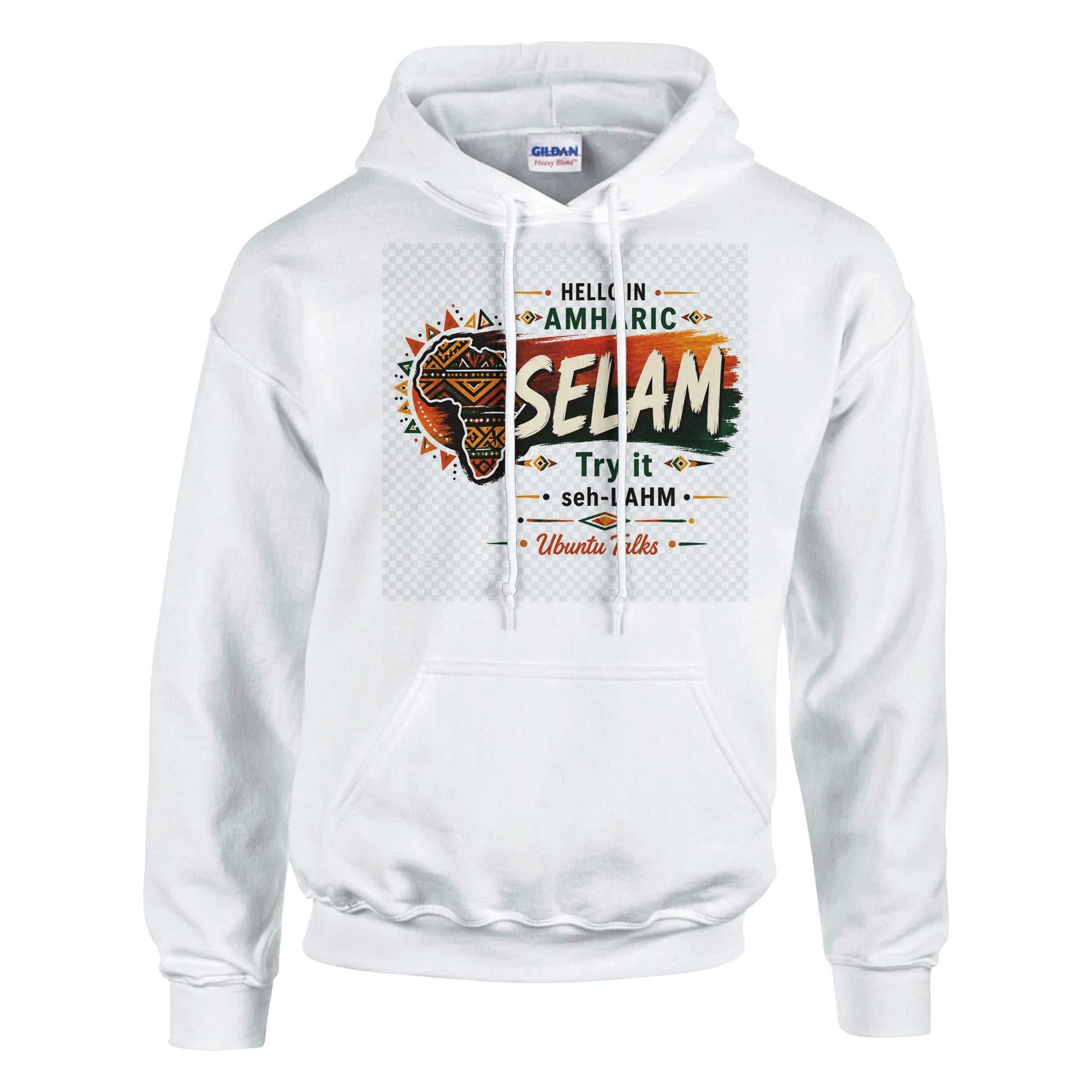 Ubuntu Talks Amharic Hello Hoodie — SELAM (Design 1) — lifestyle model