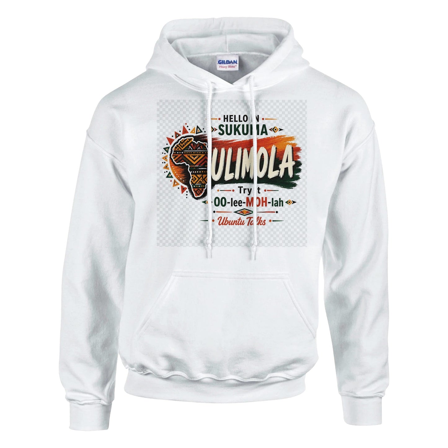 Ubuntu Talks Fulani / Fula Hello Hoodie — JAM TAN (Design 1) — lifestyle model