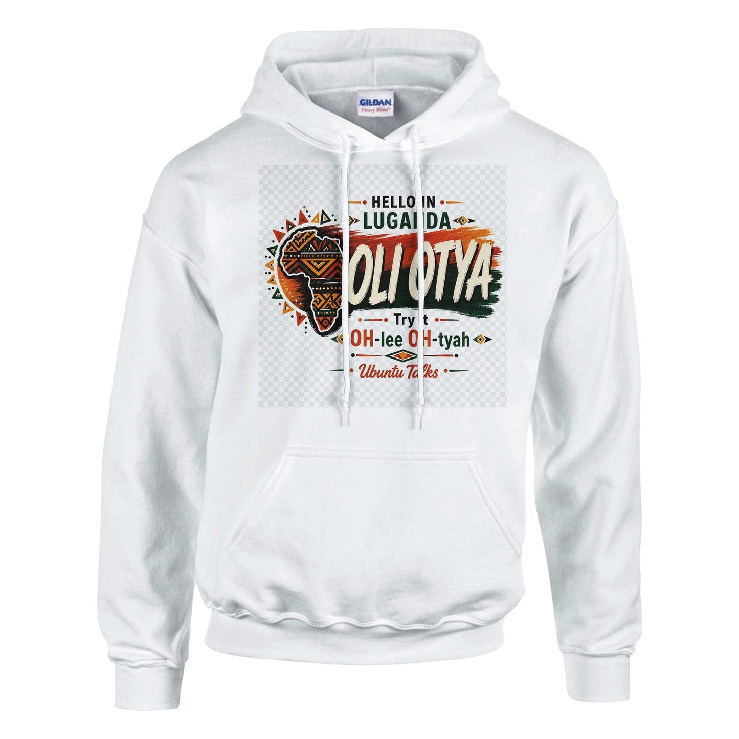Ubuntu Talks Lugbara Hello Hoodie — NGONI (Design 1) — Gelato product mockup