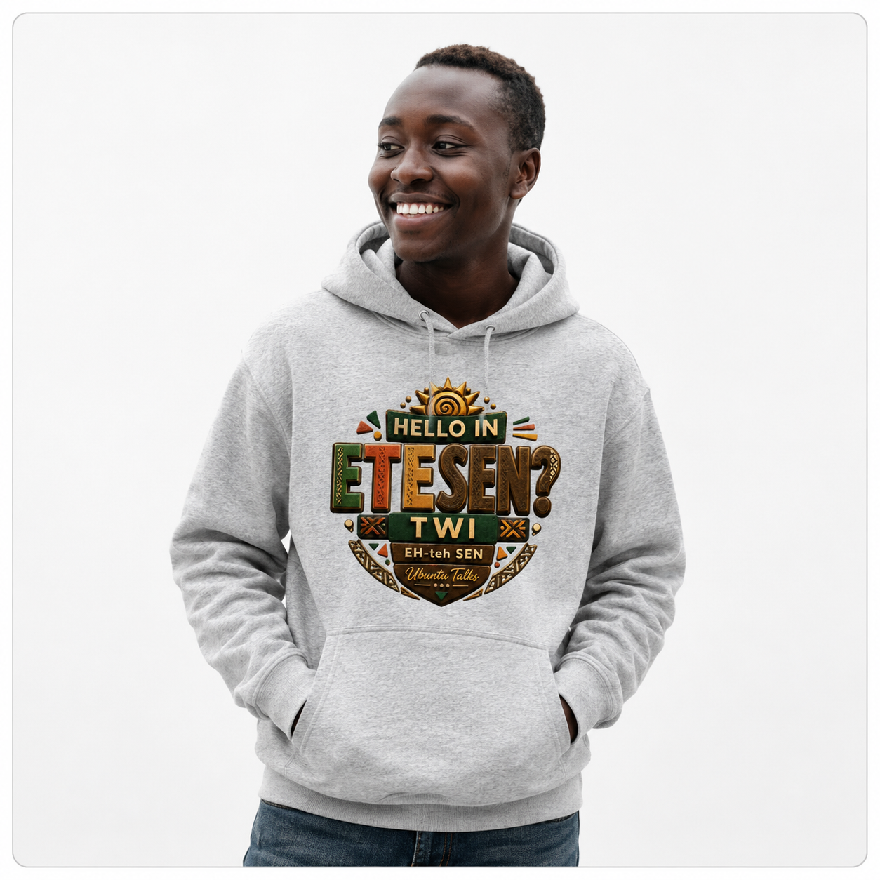 Custom model mockup — Etesen Twi hoodie