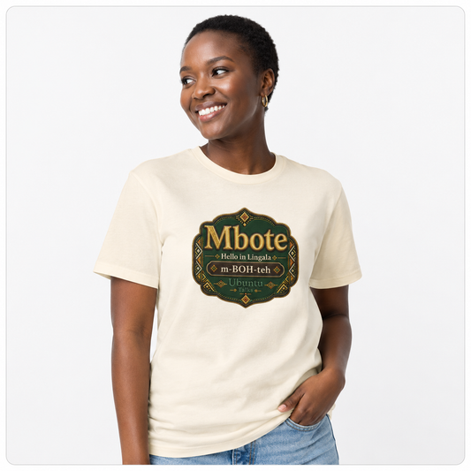 Custom model mockup — Mbote Lingala tee