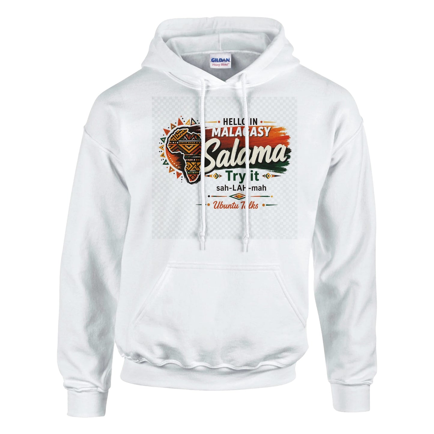 Ubuntu Talks Malagasy Hello Hoodie — SALAMA (Design 1) — lifestyle model