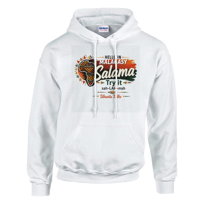 Ubuntu Talks Malagasy Hello Hoodie — SALAMA (Design 1) — lifestyle model