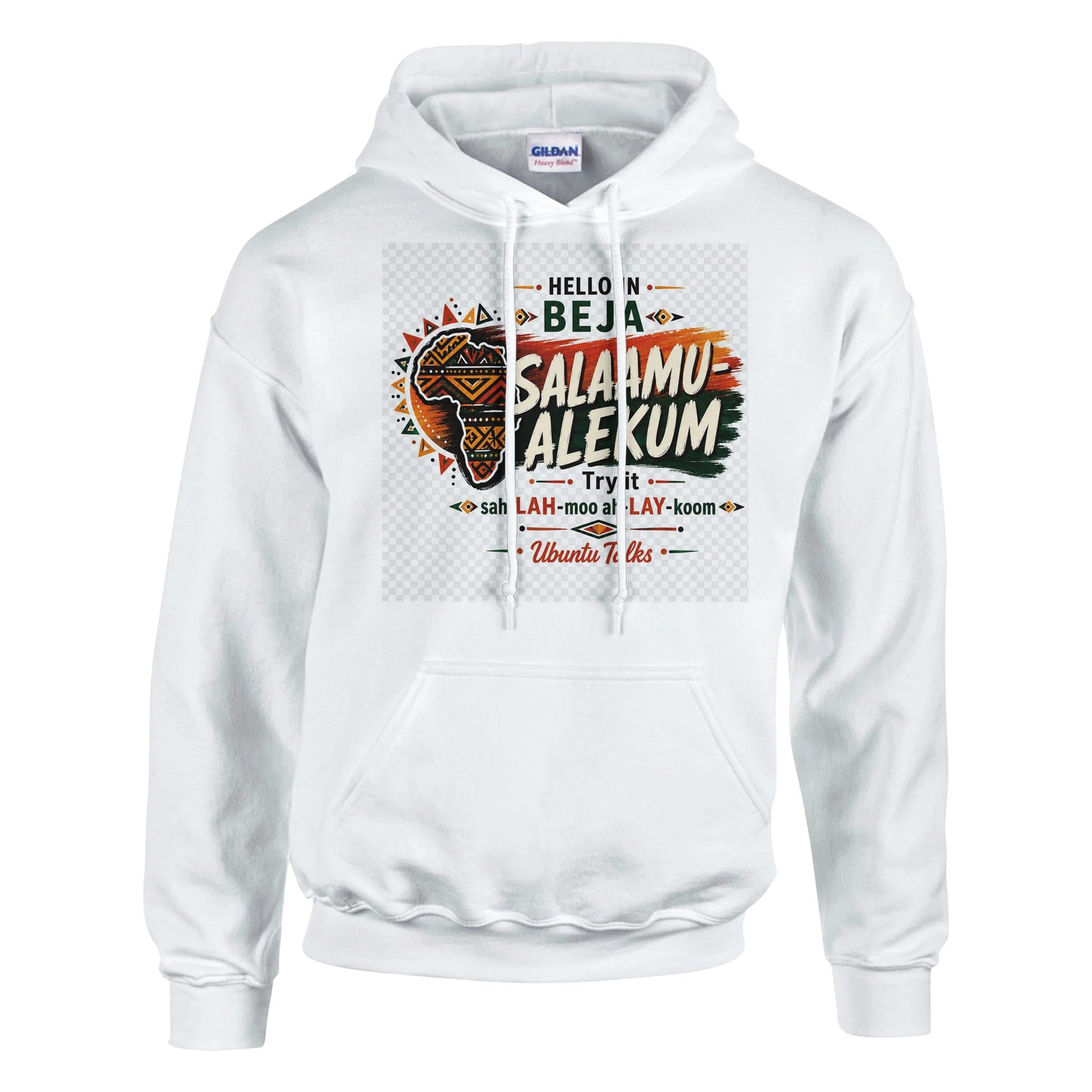 Ubuntu Talks Siswati Hello Hoodie — SAWUBONA (Design 1) — Gelato product mockup