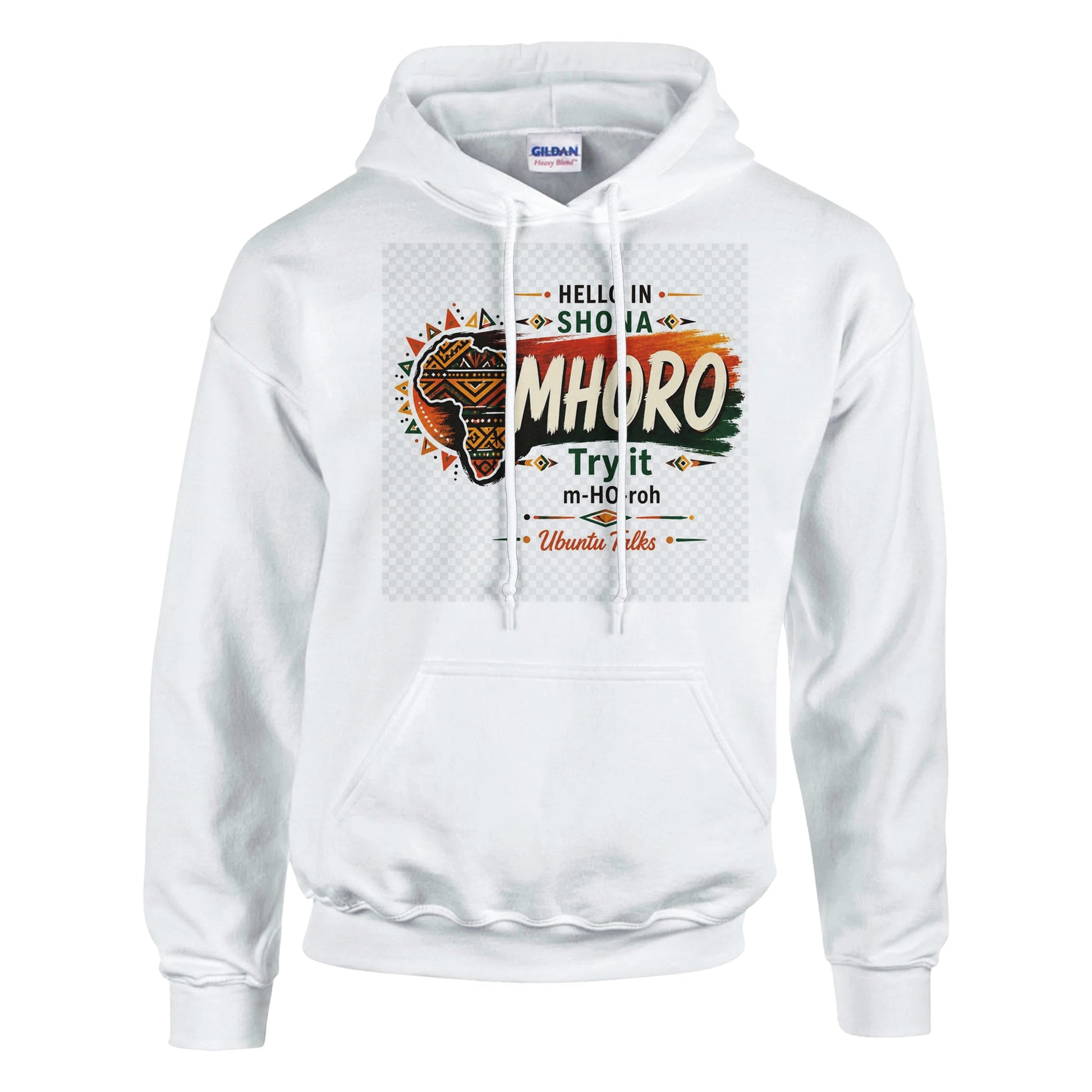 Ubuntu Talks Shona Hello Hoodie — MHORO (Design 1) — Gelato product mockup