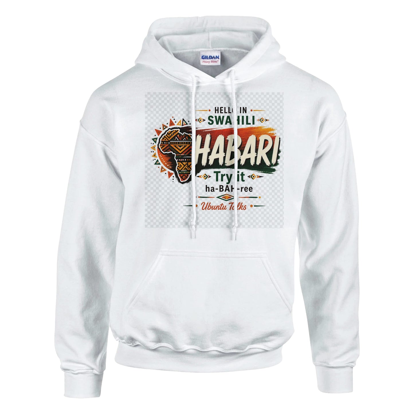 Ubuntu Talks Swahili Hello Hoodie — HABARI (Design 1) — Gelato product mockup