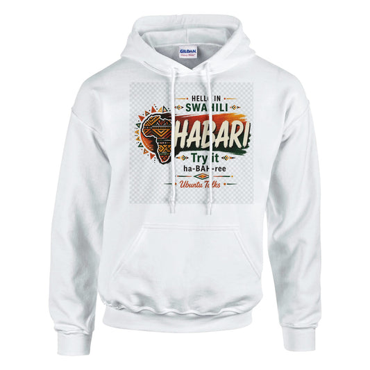Ubuntu Talks Swahili Hello Hoodie — HABARI (Design 1) — Gelato product mockup