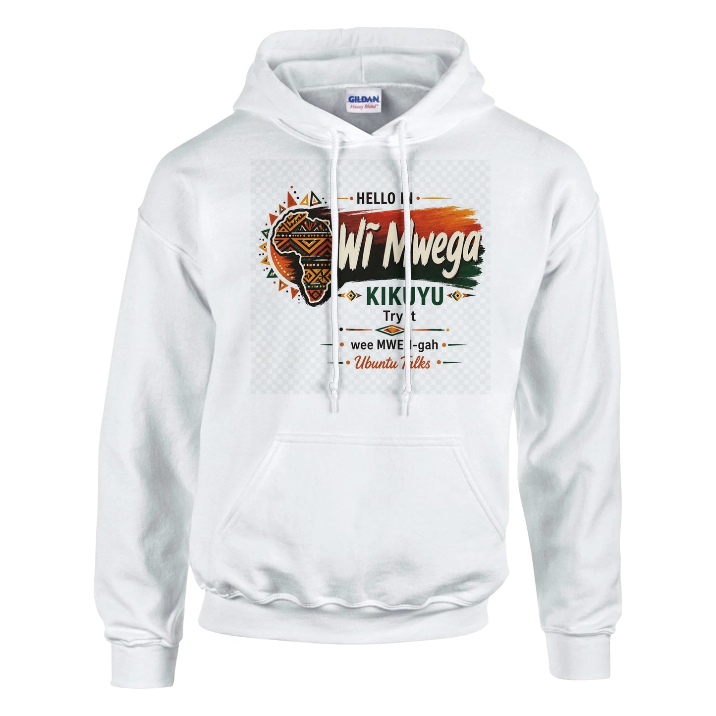 Ubuntu Talks Kikuyu Hello Hoodie — WĨ MWEGA (Design 1) — lifestyle model