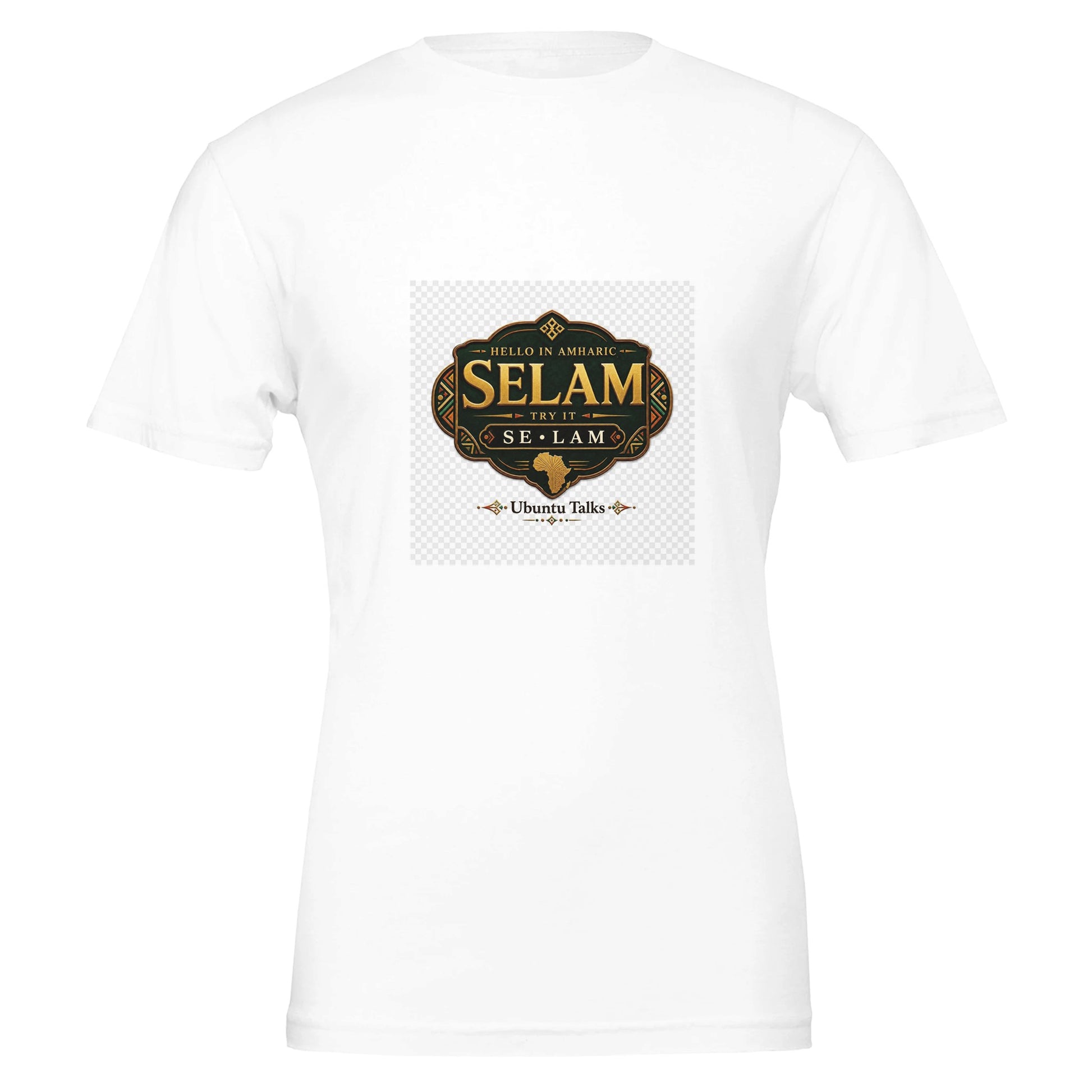 Ubuntu Talks Amharic Hello T-Shirt — SELAM — Gelato product mockup