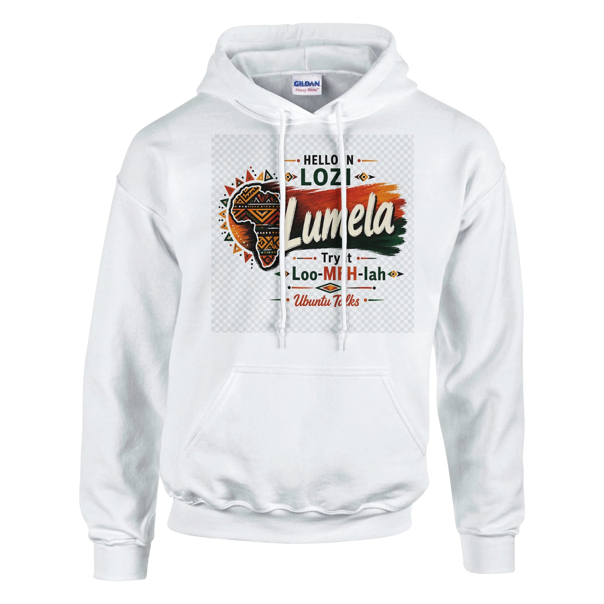 Ubuntu Talks Kimbundu Hello Hoodie — XE (Design 1) — Gelato product mockup