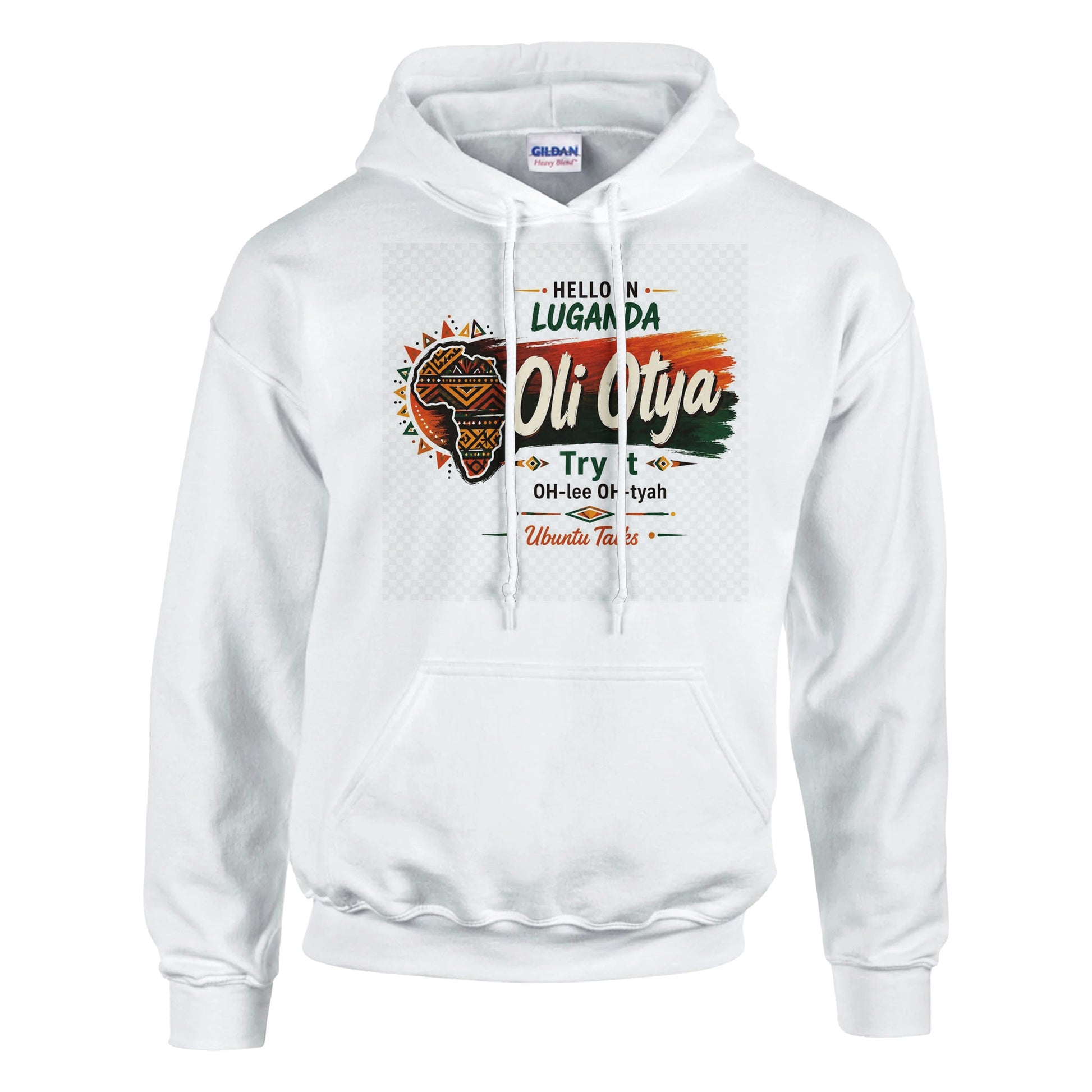 Ubuntu Talks Luganda Hello Hoodie — OLI OTYA (Design 1) — lifestyle model