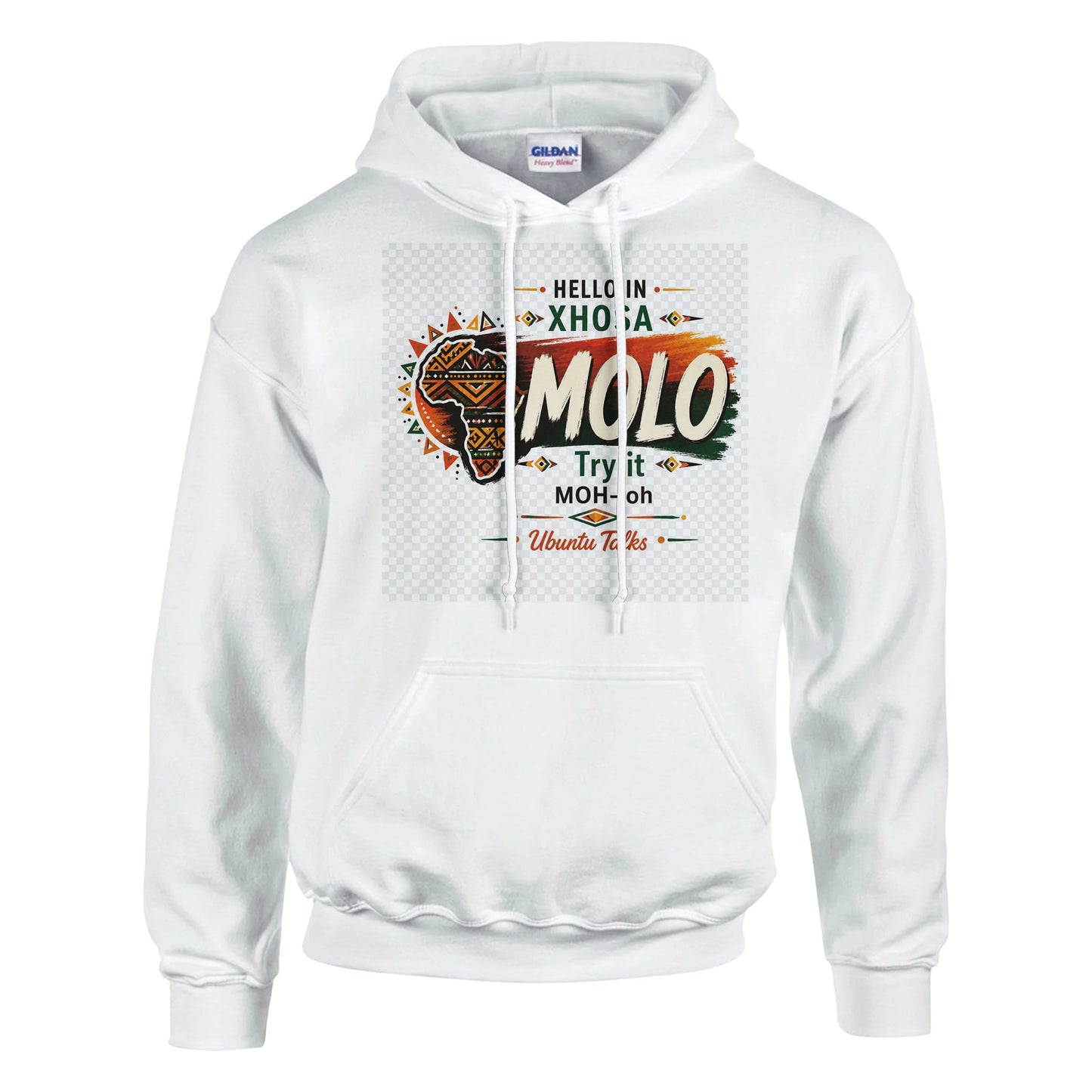Ubuntu Talks Xhosa Hello Hoodie — MOLO (Design 1) — lifestyle model