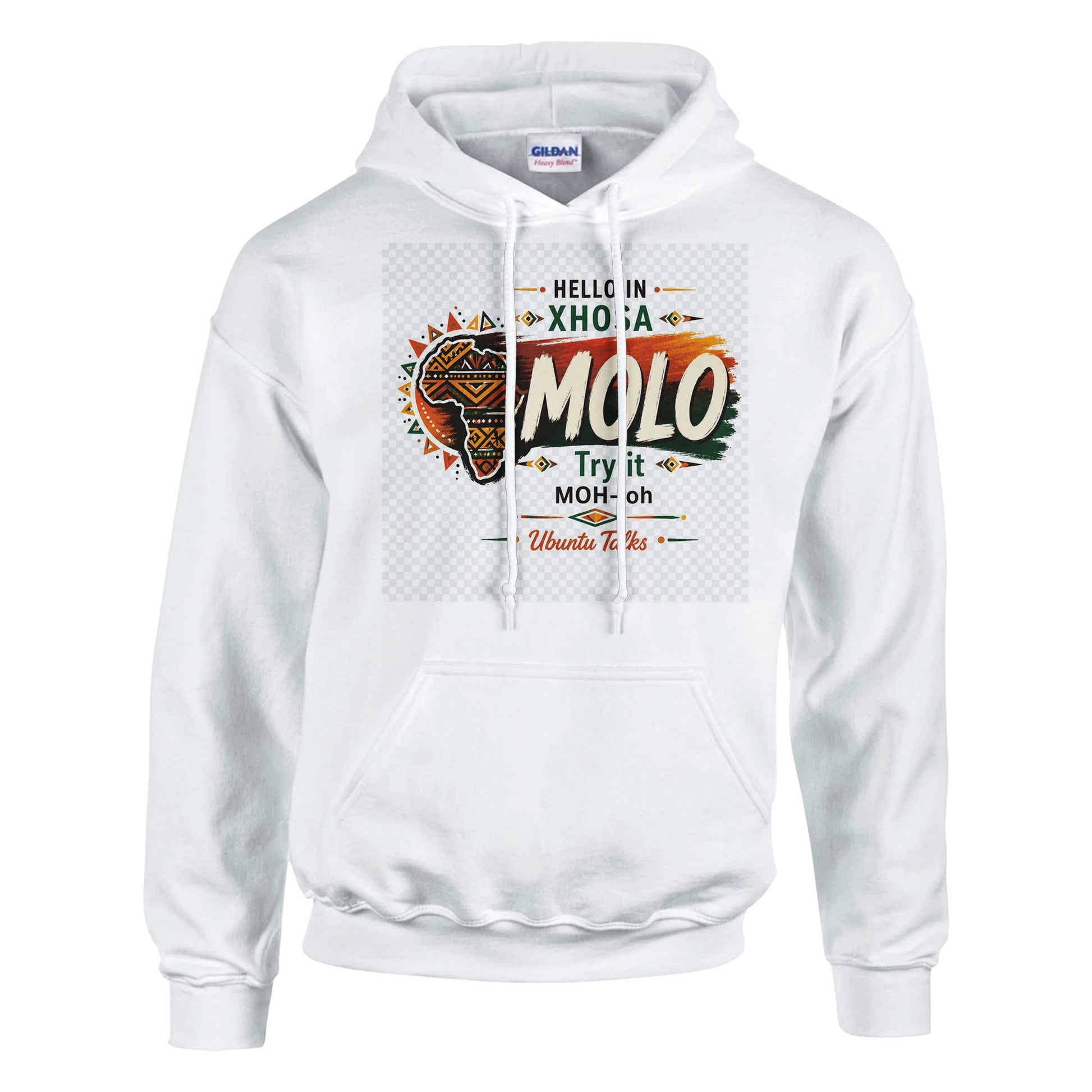 Ubuntu Talks Xhosa Hello Hoodie — MOLO (Design 1) — lifestyle model