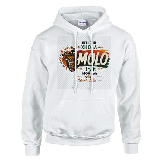 Ubuntu Talks Xhosa Hello Hoodie — MOLO (Design 1) — lifestyle model