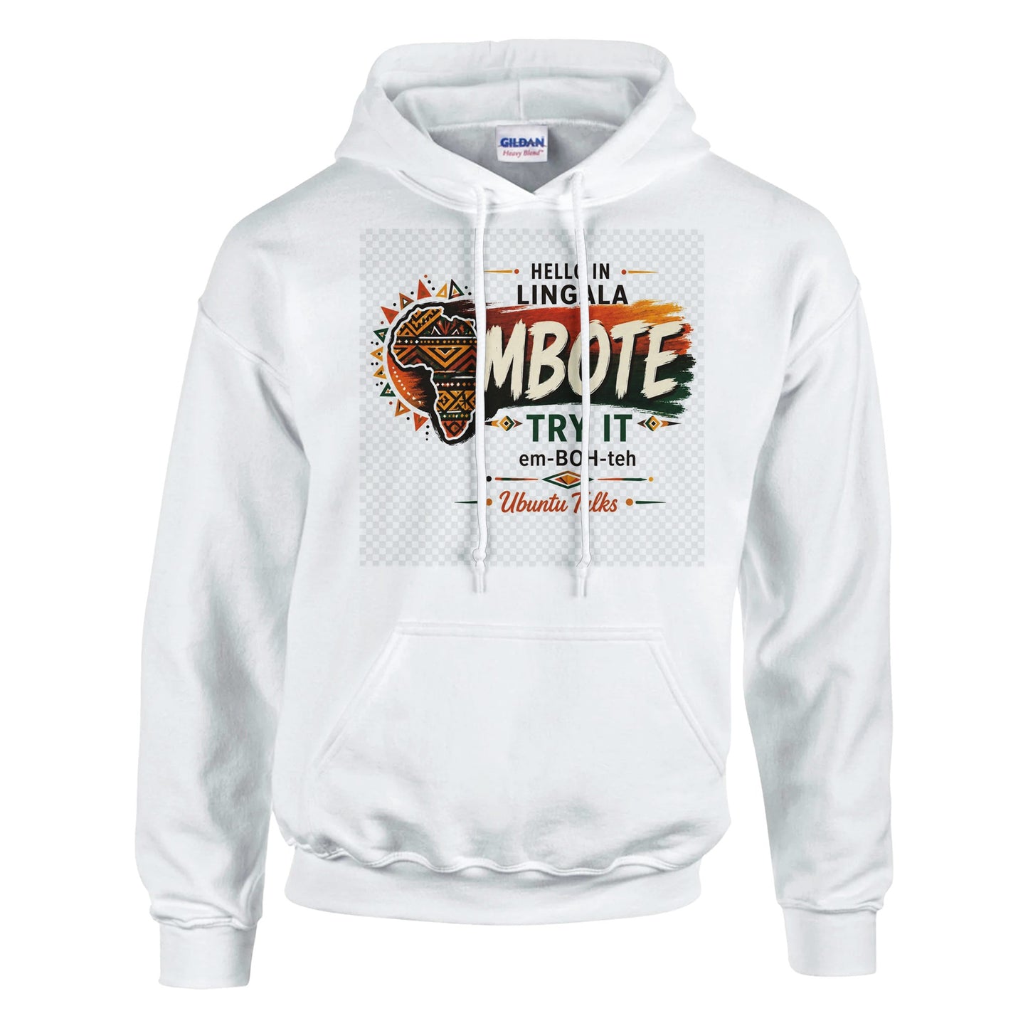 Ubuntu Talks Lingala Hello Hoodie — MBOTE (Design 1) — lifestyle model