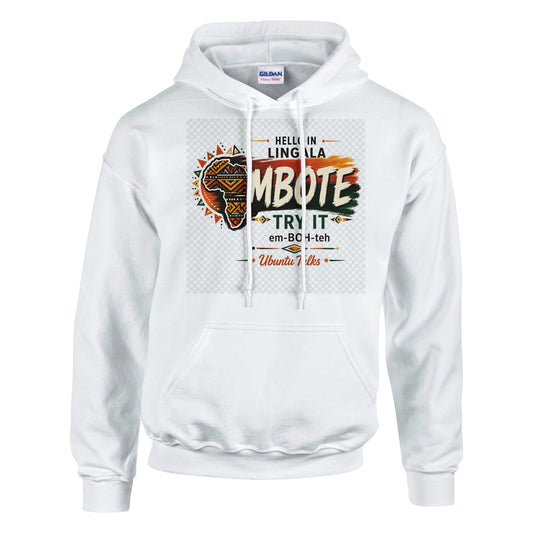 Ubuntu Talks Lingala Hello Hoodie — MBOTE (Design 1) — lifestyle model