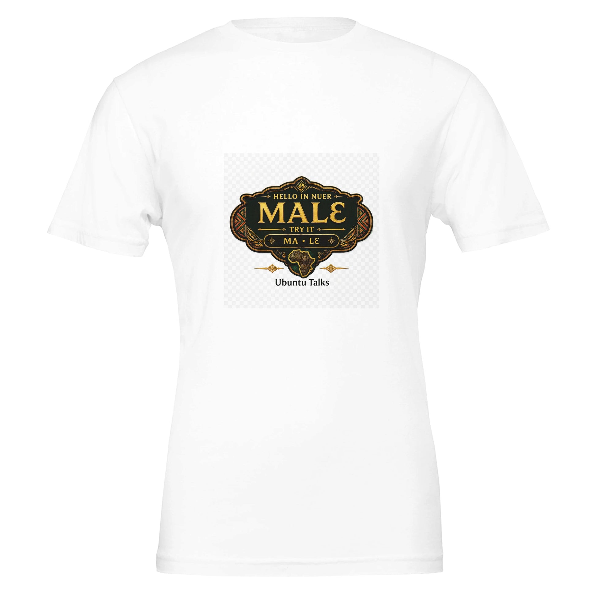 Ubuntu Talks Nuer Hello T-Shirt — MALƐ — Gelato product mockup