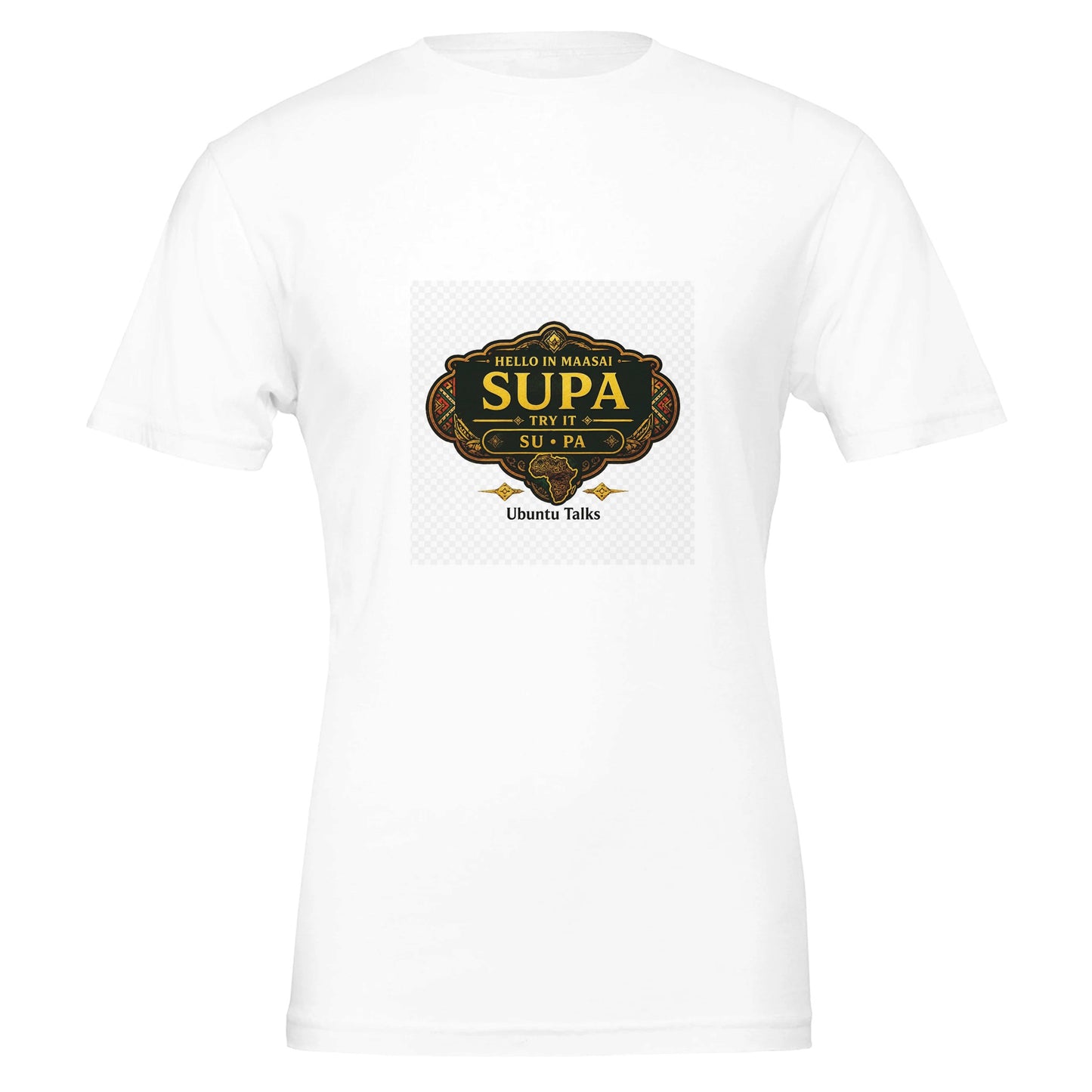 Ubuntu Talks Maasai Hello T-Shirt — SUPA — Gelato product mockup