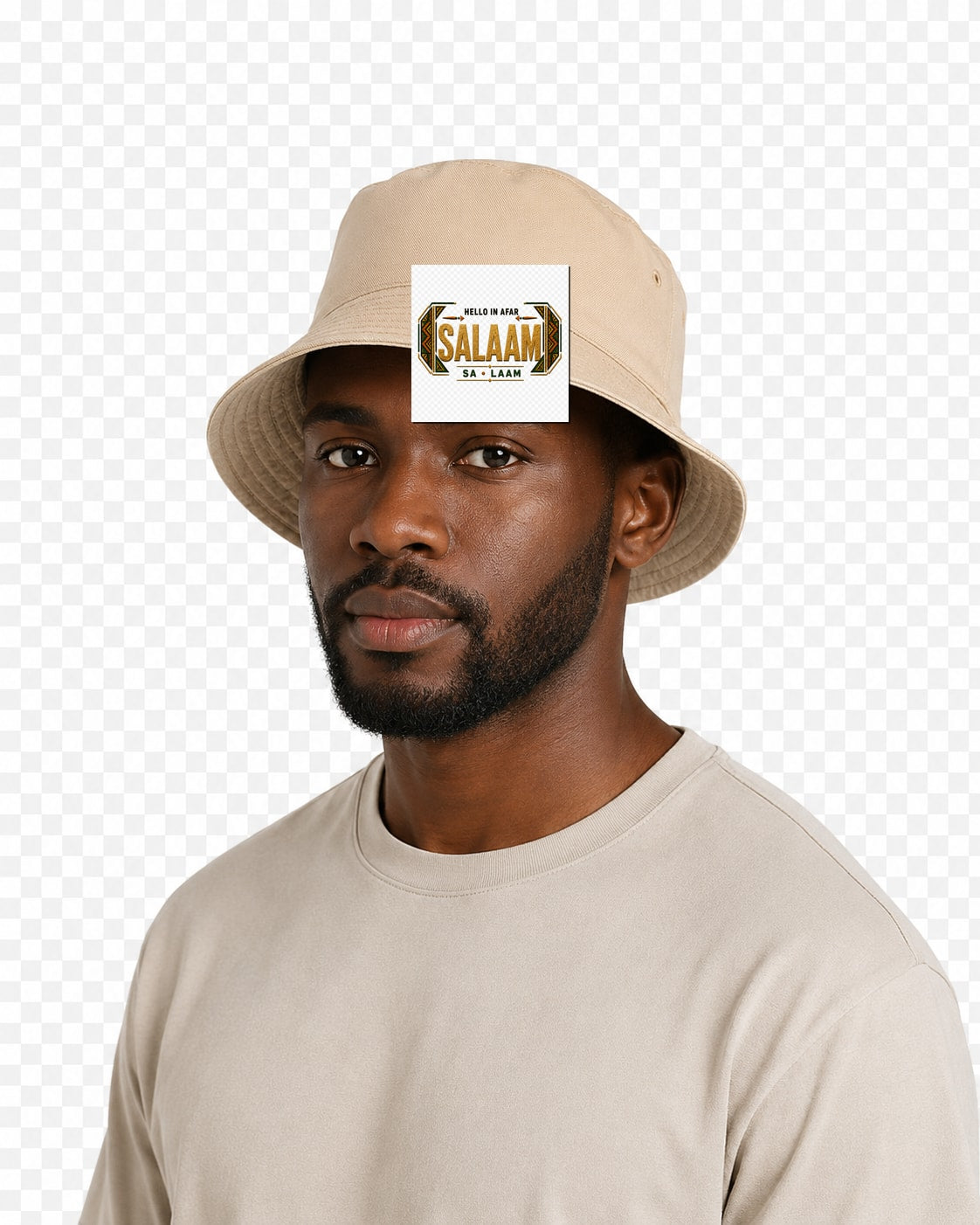 ubuntu-talks-afar-hello-bucket-hat-d01 — Custom model mockup