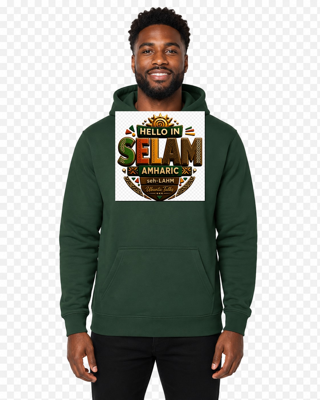 ubuntu-talks-amharic-hello-hoodie-d04 — Custom model mockup