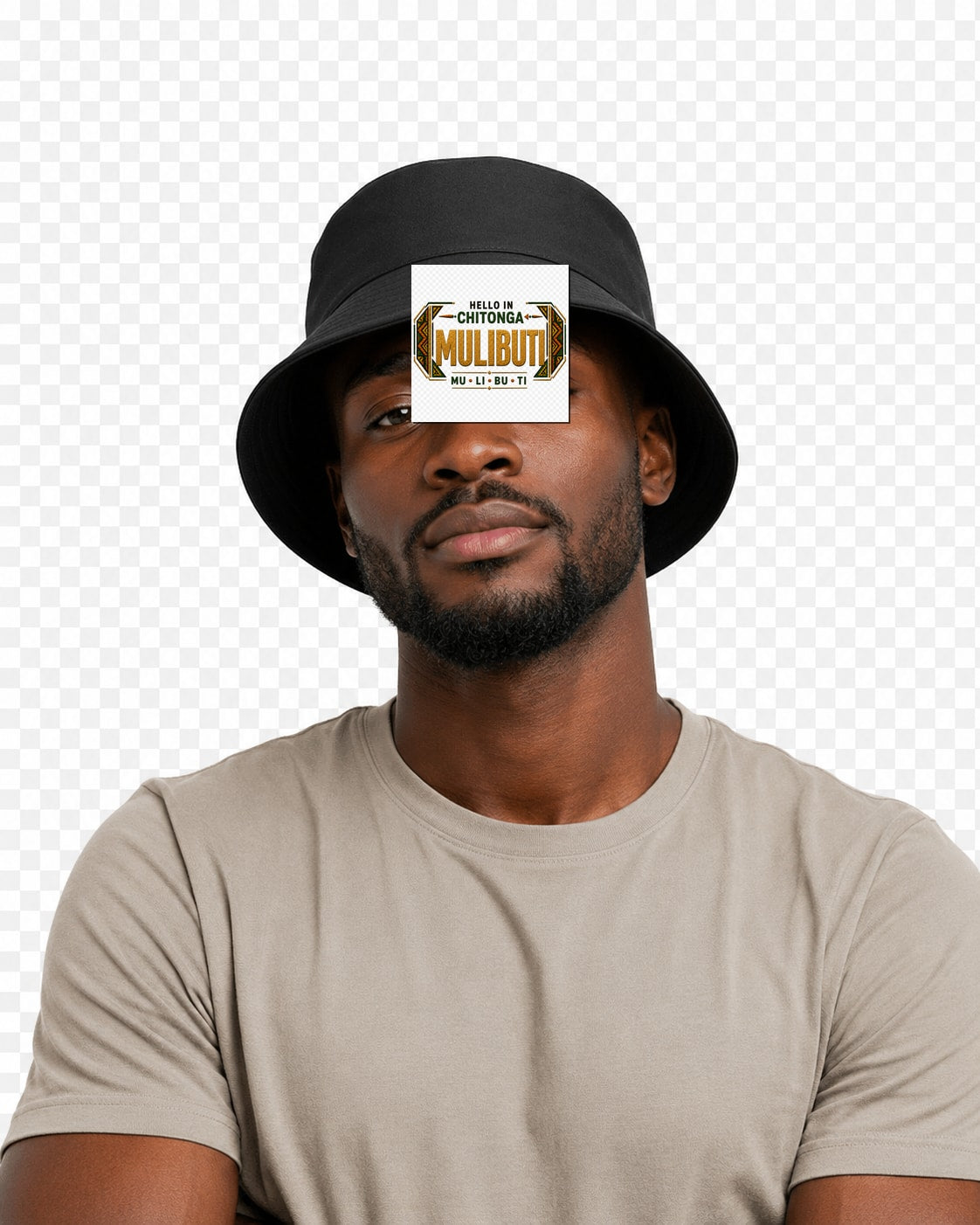 ubuntu-talks-chitonga-hello-bucket-hat-d01 — Custom model mockup