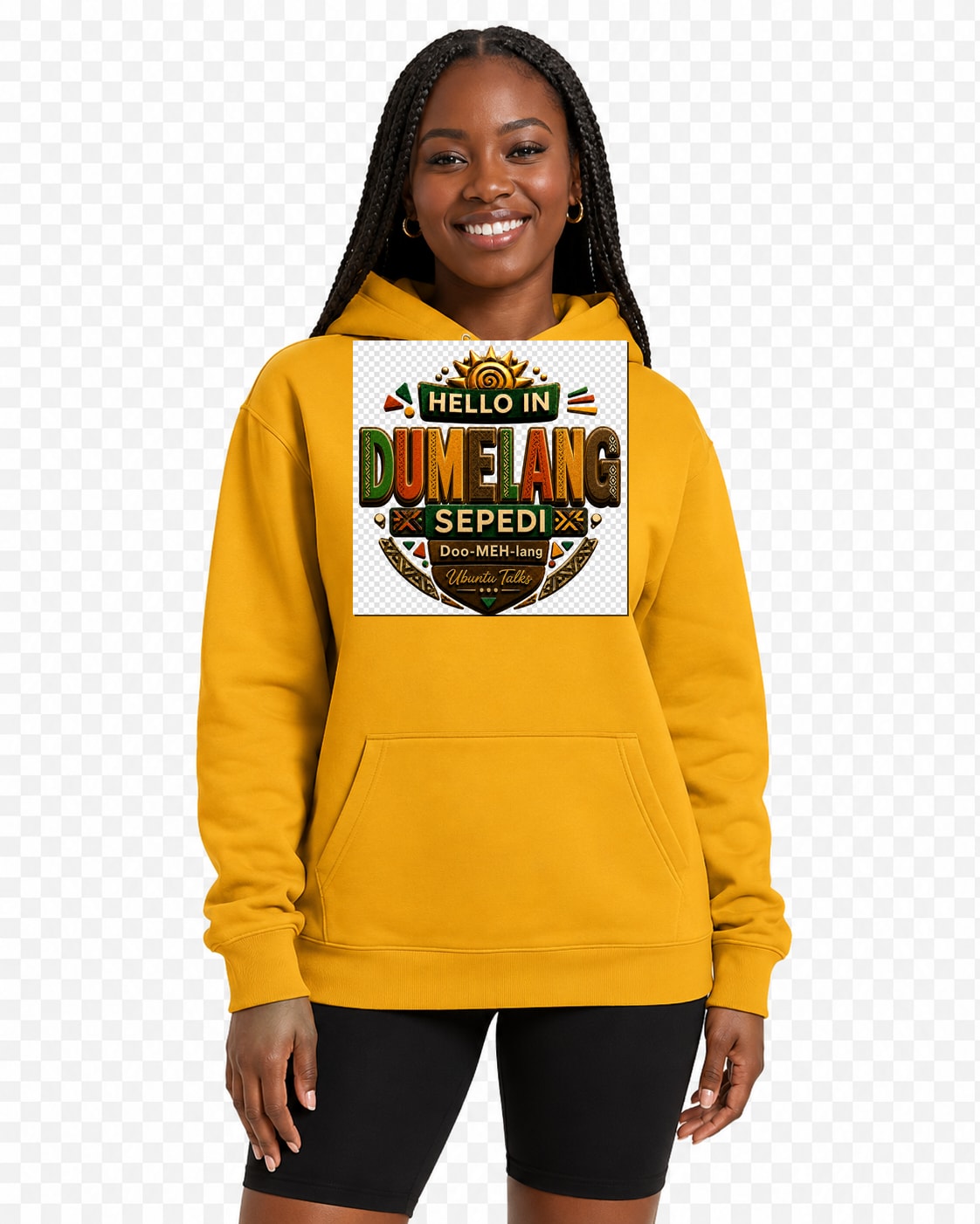 ubuntu-talks-fulani-fula-hello-hoodie-d04 — Custom model mockup