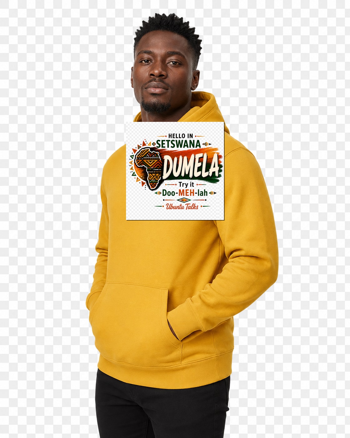 ubuntu-talks-gbaya-hello-hoodie-d01 — Custom model mockup