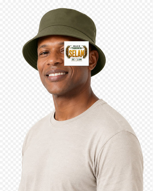 ubuntu-talks-ibibio-hello-bucket-hat-d01 — Custom model mockup