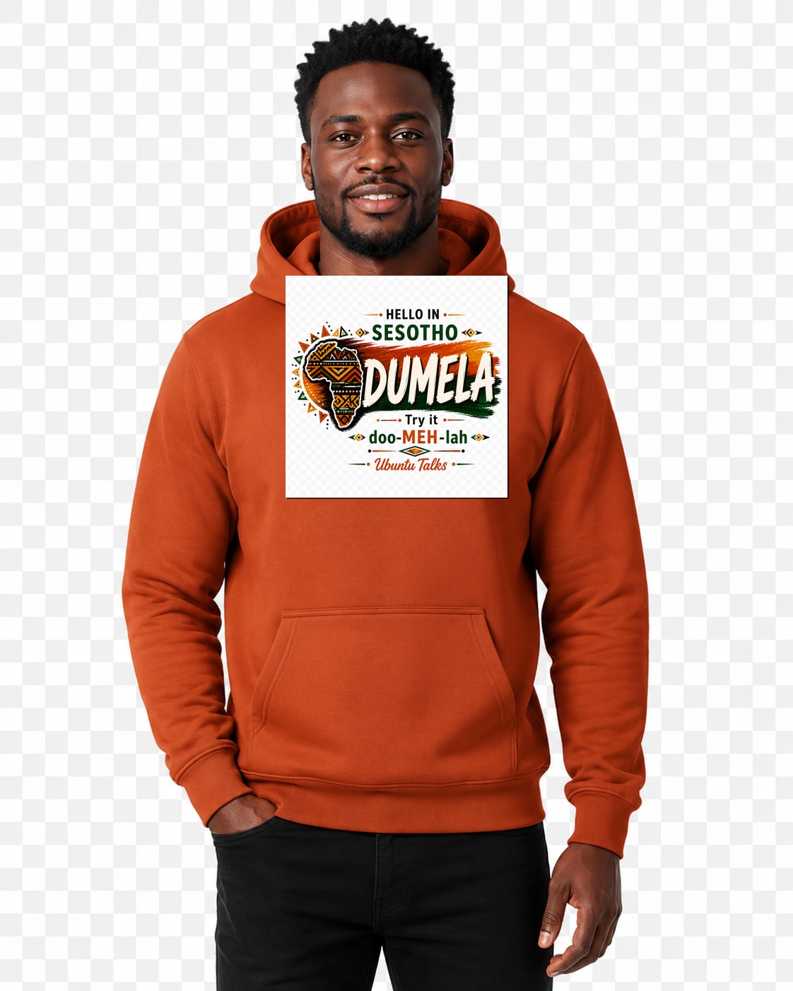 ubuntu-talks-igala-hello-hoodie-d01 — Custom model mockup