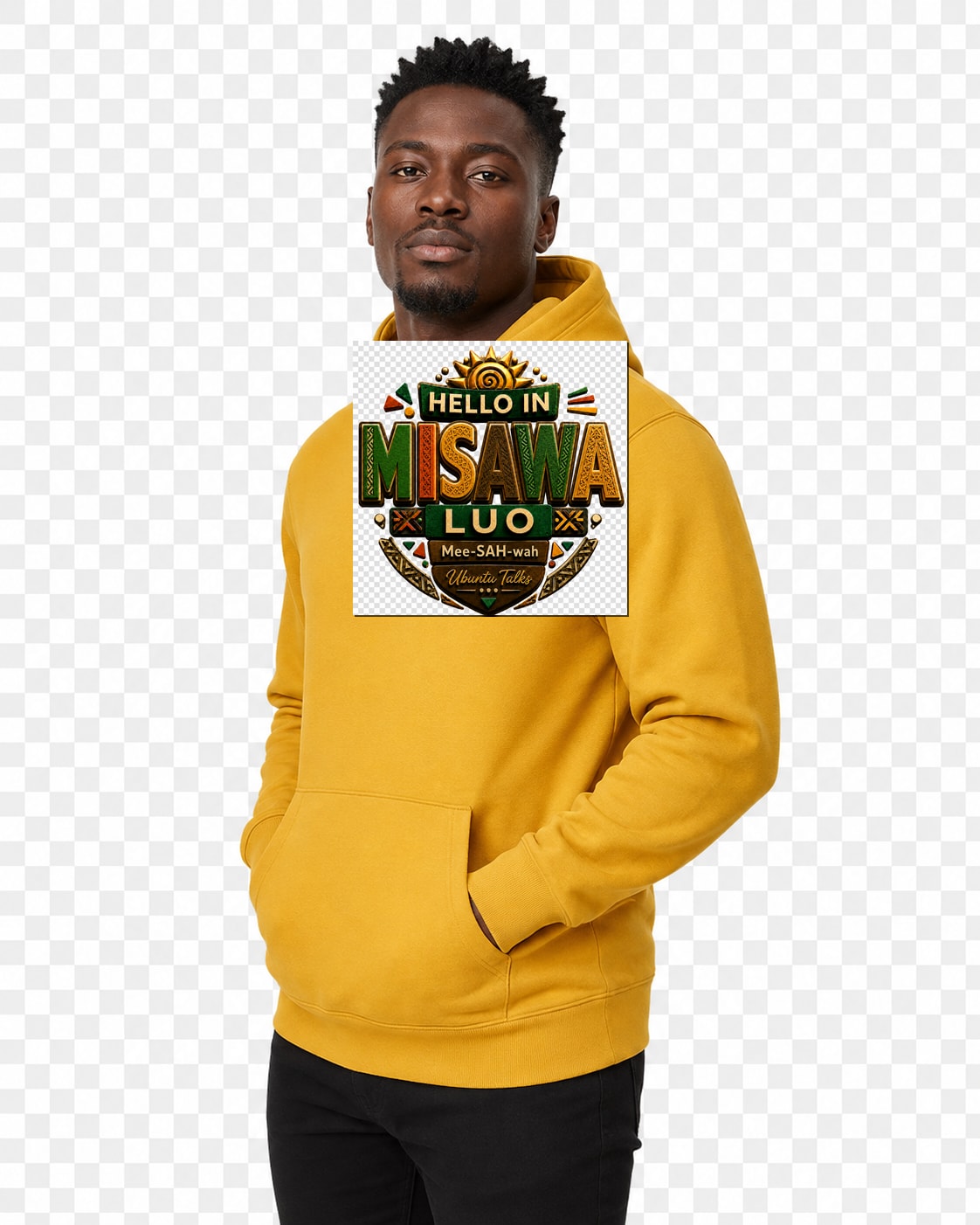 ubuntu-talks-luo-hello-hoodie-d04 — Custom model mockup