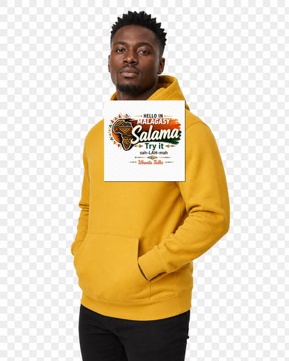 Ubuntu Talks Malagasy Hello Hoodie — SALAMA (Design 1) — lifestyle model