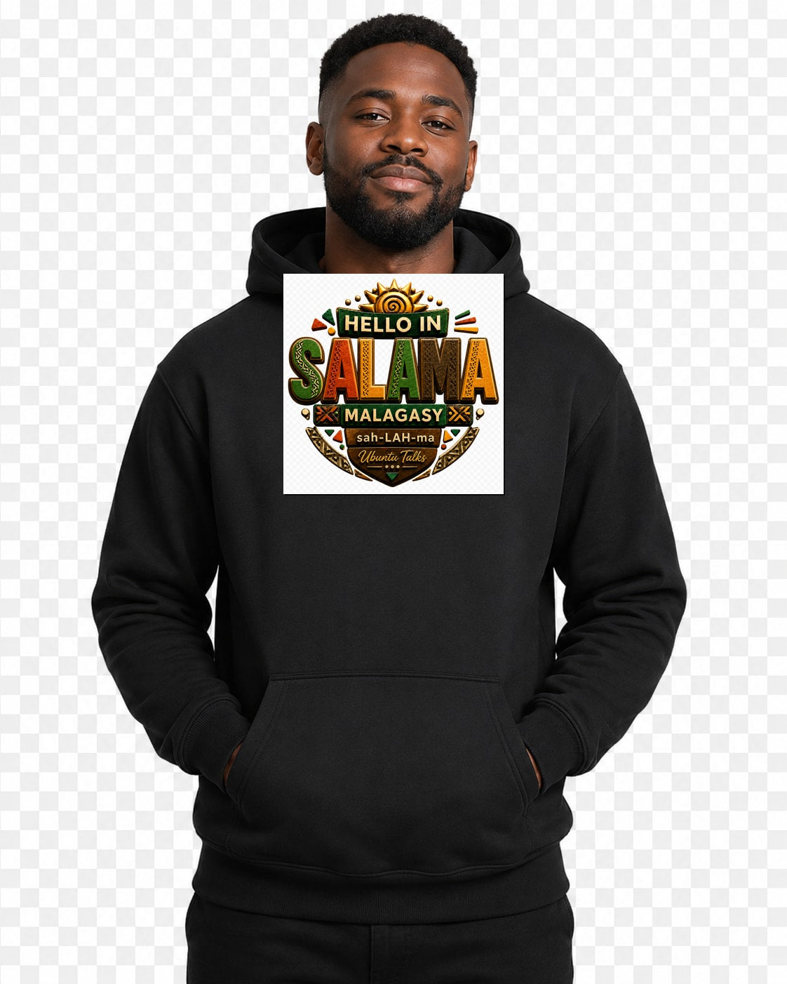 ubuntu-talks-malagasy-hello-hoodie-d04 — Custom model mockup
