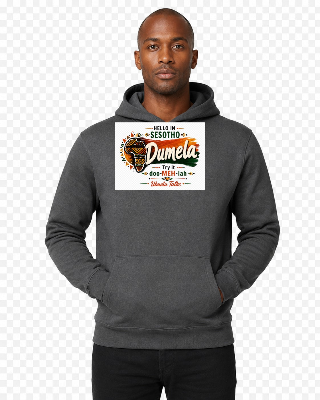 ubuntu-talks-nuer-hello-hoodie-d01 — Custom model mockup