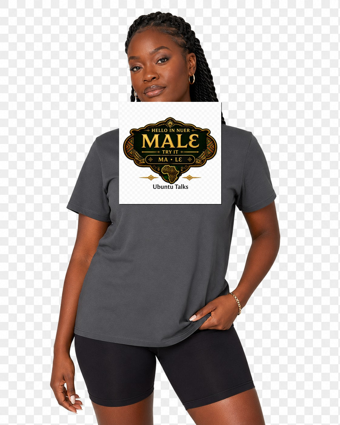 ubuntu-talks-nuer-hello-tee-d02 — Custom model mockup