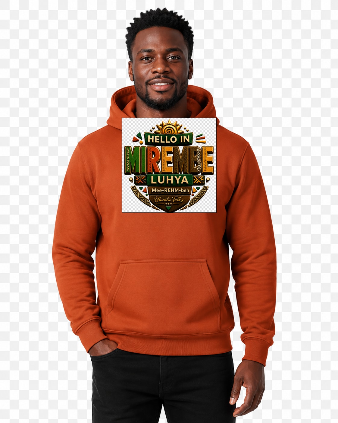 ubuntu-talks-sepedi-hello-hoodie-d04 — Custom model mockup