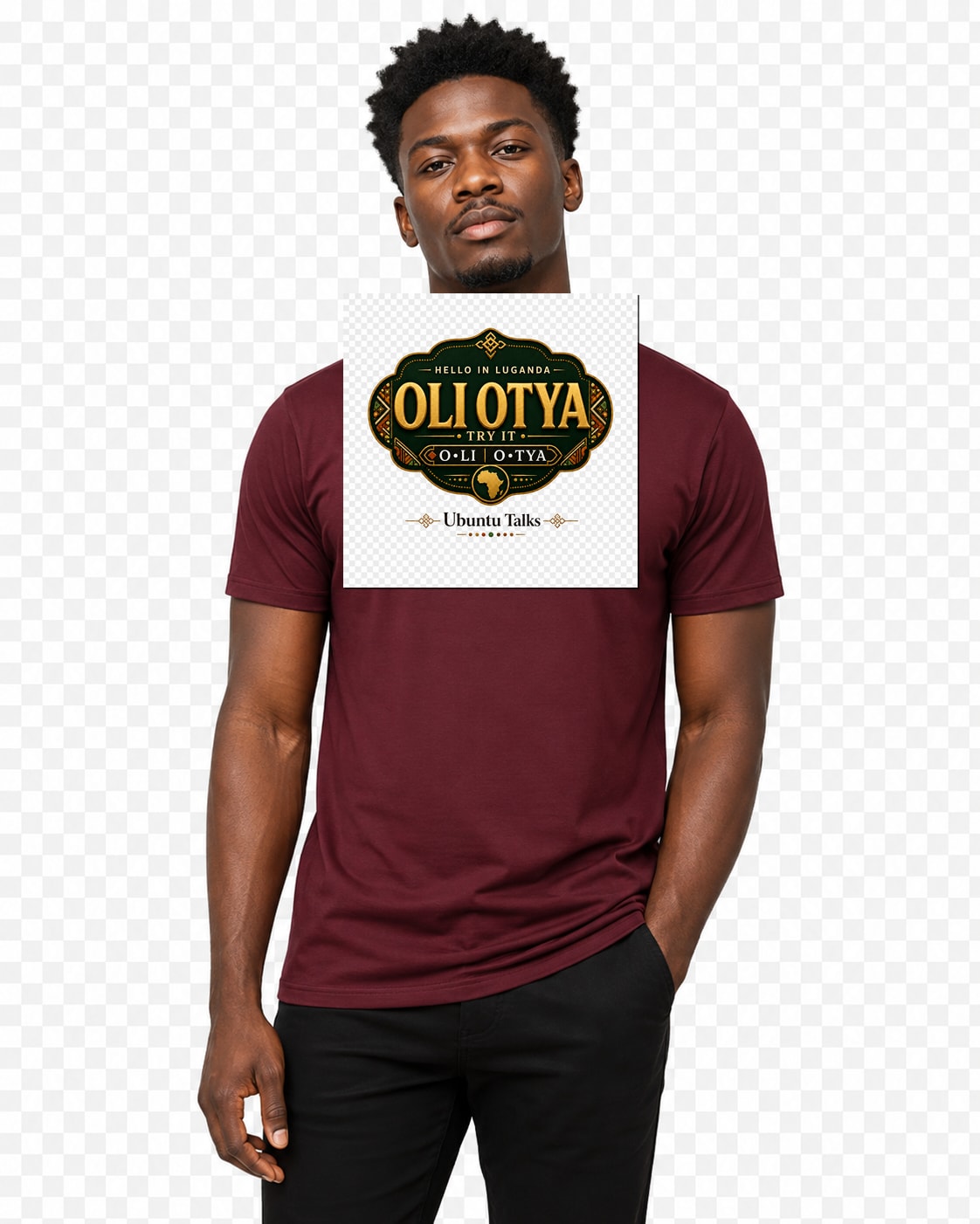 ubuntu-talks-sesotho-hello-tee-d02 — Custom model mockup