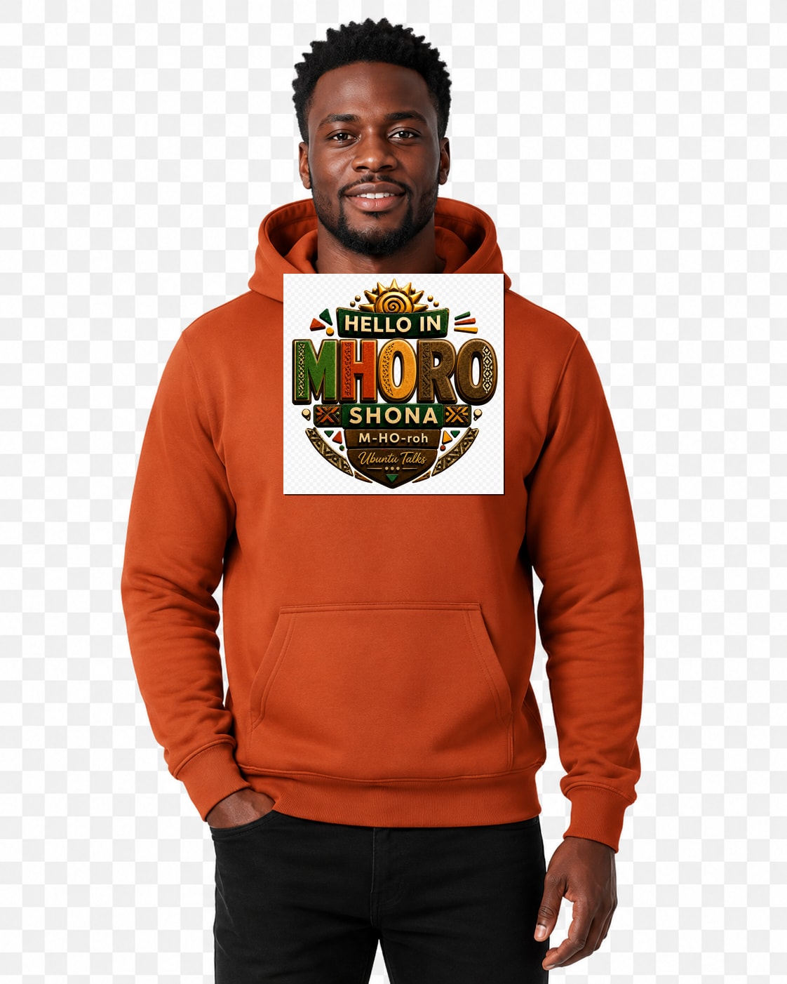 ubuntu-talks-shona-hello-hoodie-d04 — Custom model mockup