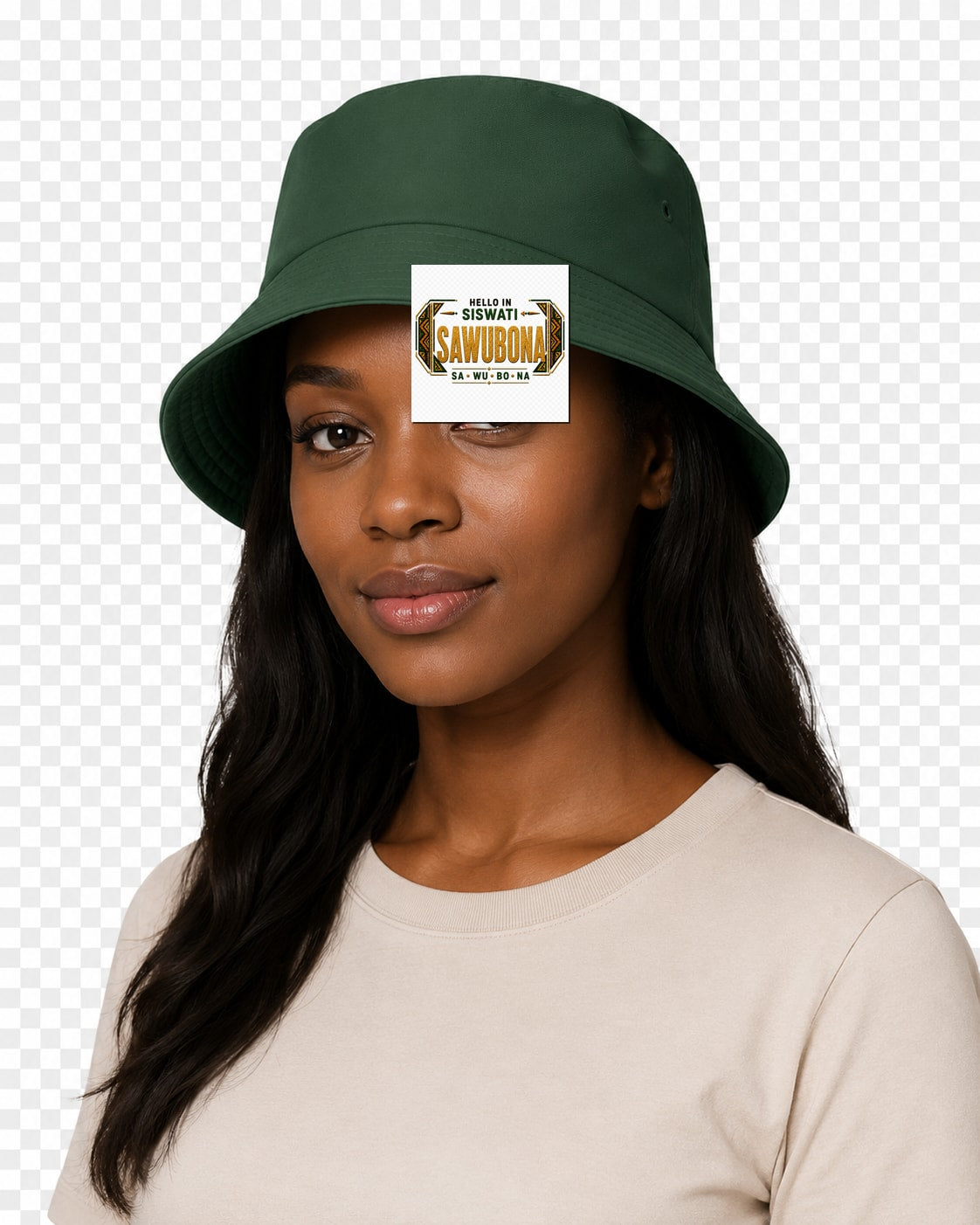 ubuntu-talks-siswati-hello-bucket-hat-d01 — Custom model mockup