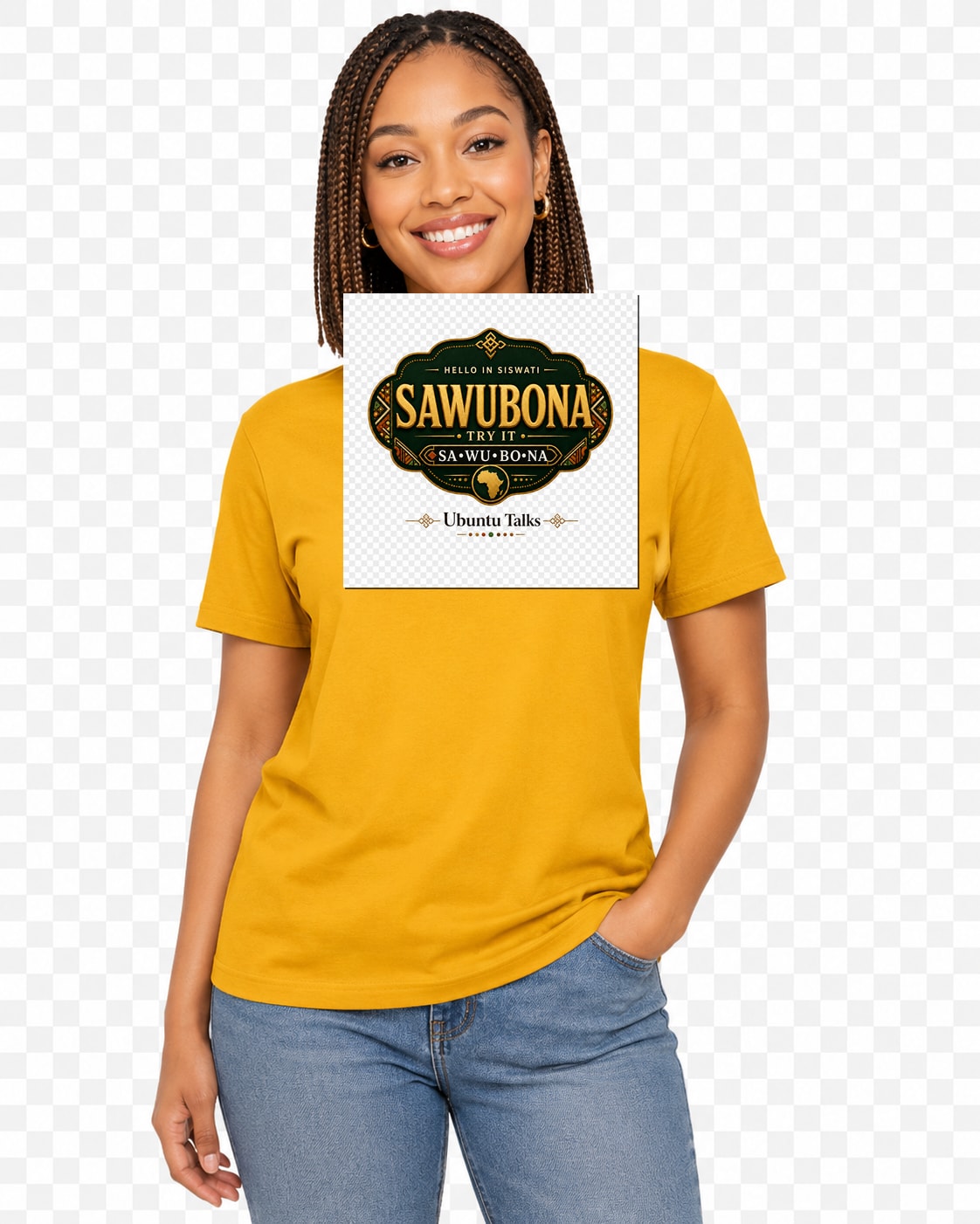 ubuntu-talks-siswati-hello-tee-d02 — Custom model mockup
