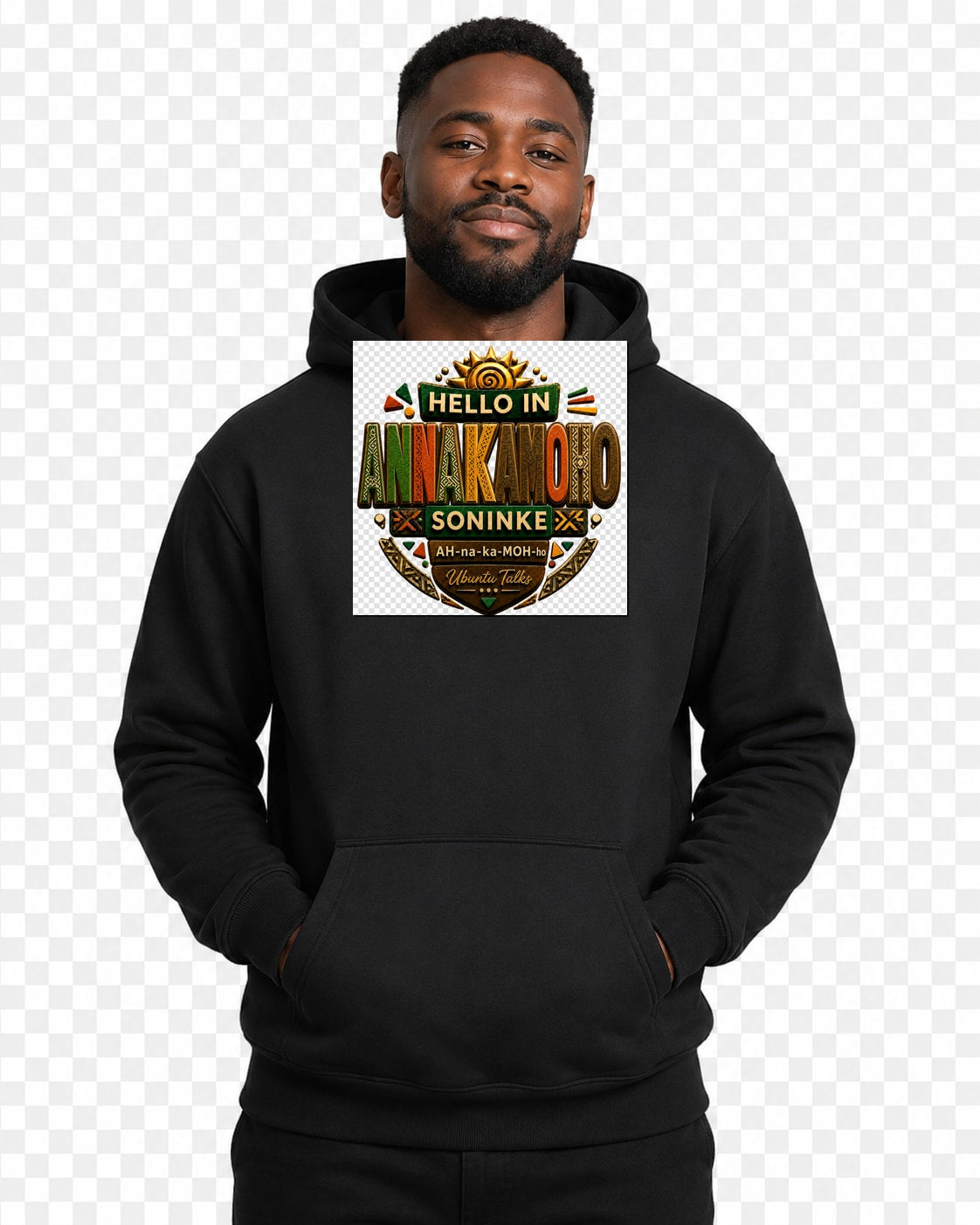 ubuntu-talks-soninke-hello-hoodie-d04 — Custom model mockup