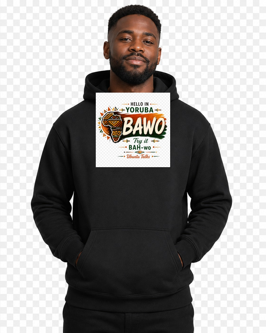 ubuntu-talks-yoruba-hello-hoodie-d01 — Custom model mockup