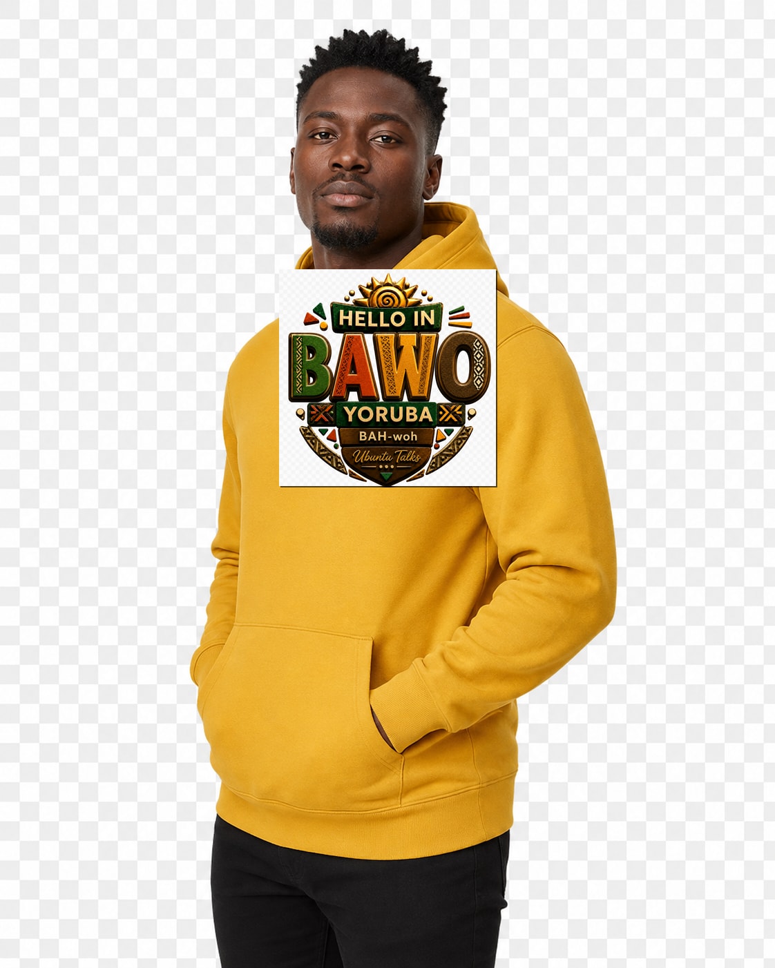 ubuntu-talks-yoruba-hello-hoodie-d04 — Custom model mockup
